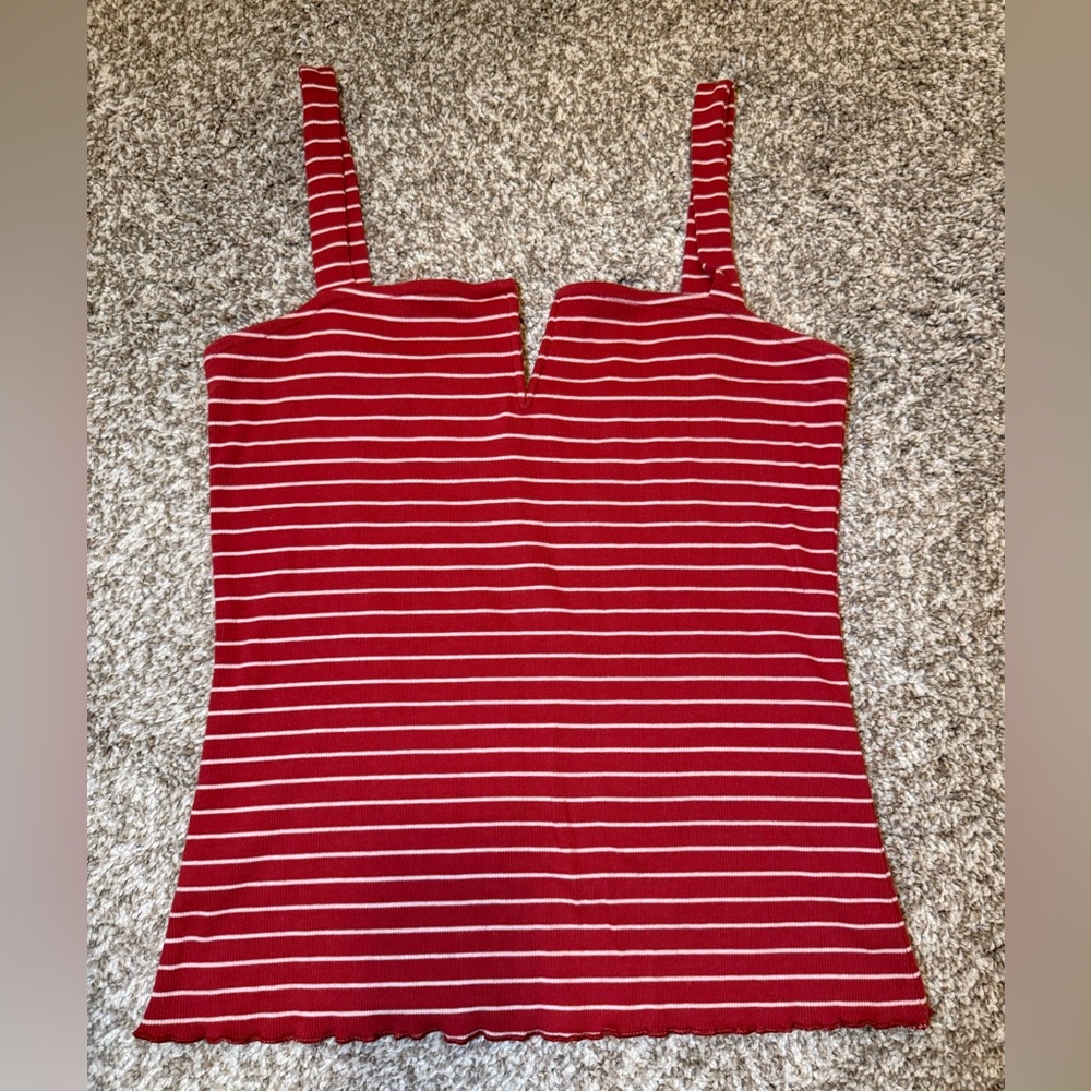 Aeropostale Red and White Striped Notch Tank